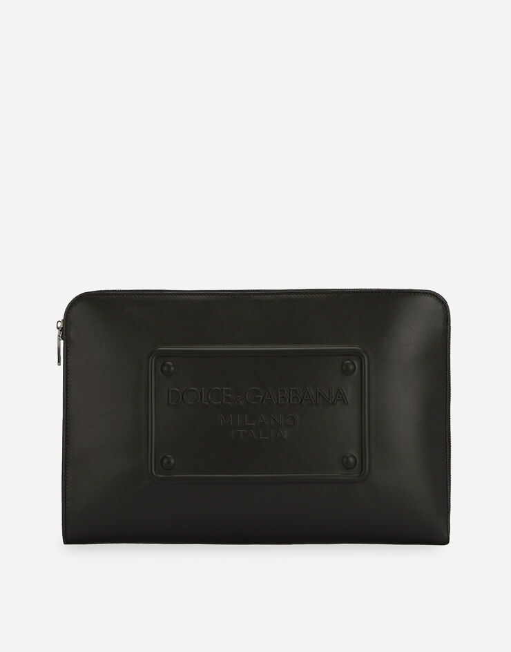 Dolce & Gabbana Большой клатч из телячьей кожи с рельефным логотипом черный BM2276AG218