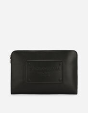 Dolce & Gabbana Large calfskin pouch with raised logo Black BM1751AG218