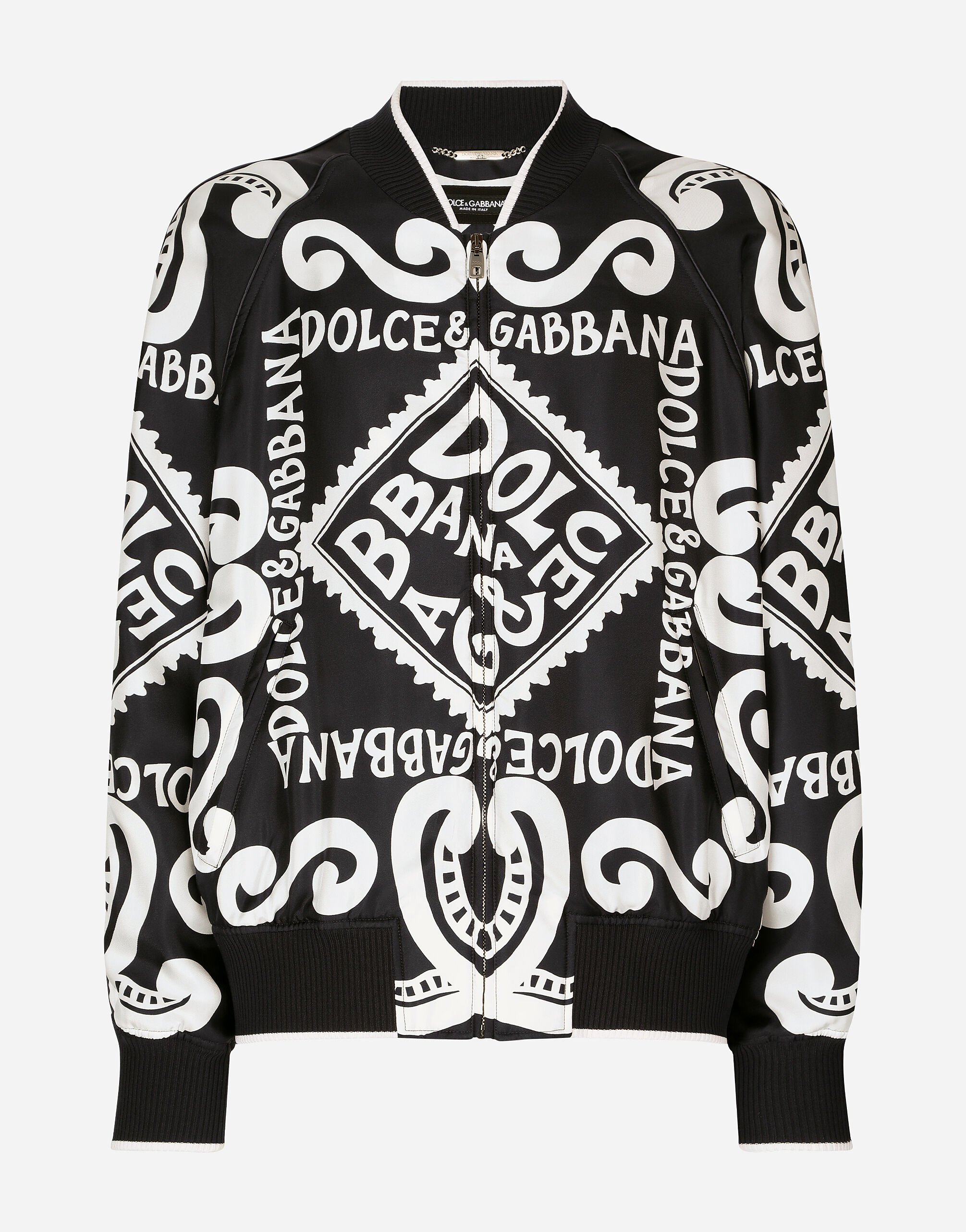 Dolce & Gabbana Marina-print silk bomber jacket White G8RN8TG7M2X