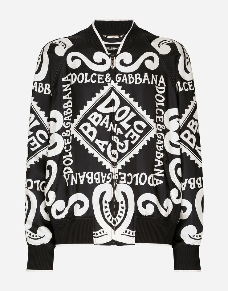 Dolce & Gabbana Bomberjacke aus Seide Print Marina Blau G9ZB0THI1QD