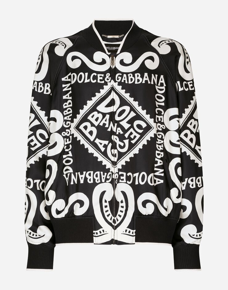 Dolce & Gabbana جاكيت بومبر حريري بطبعة مارينا أزرق G9ZB0THI1QD