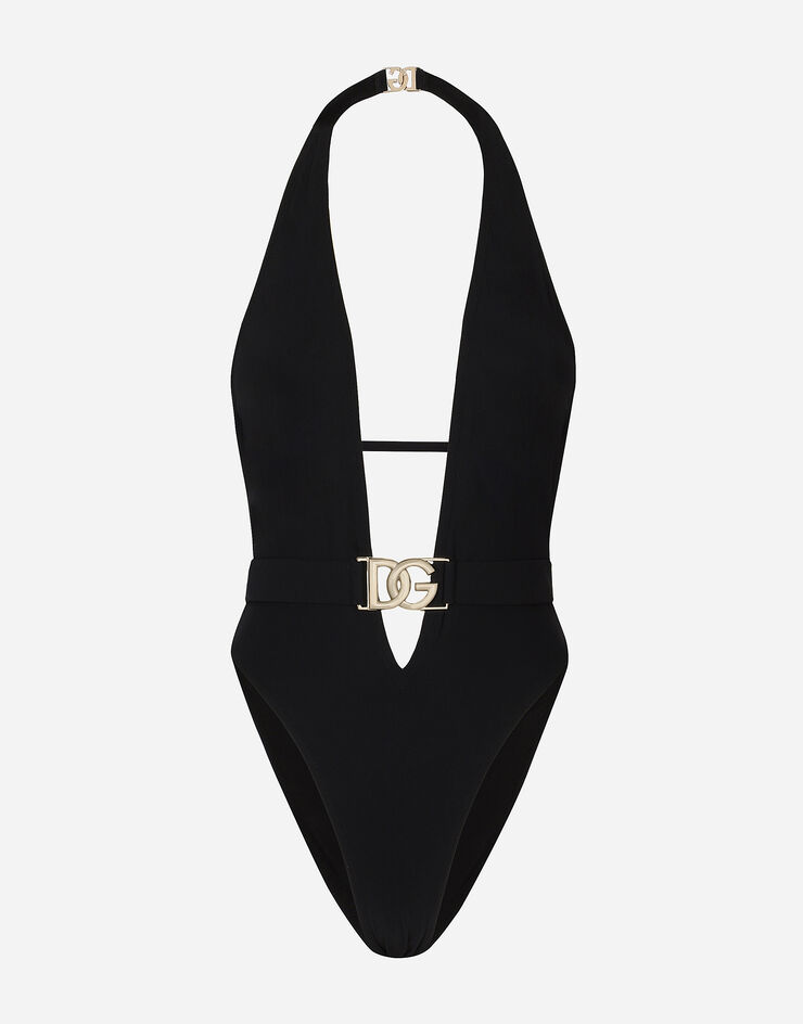 Dolce & Gabbana ワンピーススイムスーツ プランジネック ベルト ブラック O9B74JONO12