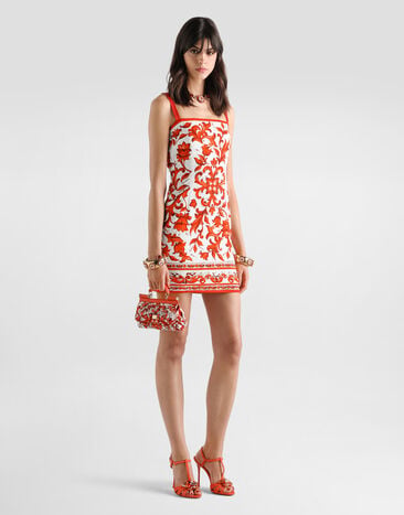 Dolce & Gabbana Majolica-print charmeuse dress Multicolor F6TVVTGDDRJ