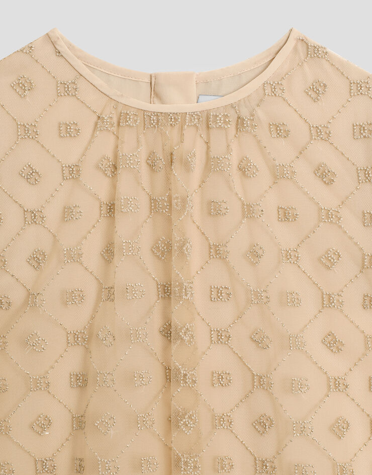 Dolce & Gabbana DG 刺绣薄纱长袖连衣裙 米色 L54DH9FLSLY