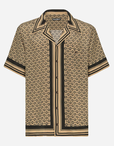 Dolce & Gabbana Crepe de chine Hawaiian shirt with DG logo print Print G5IF1THI1Q9