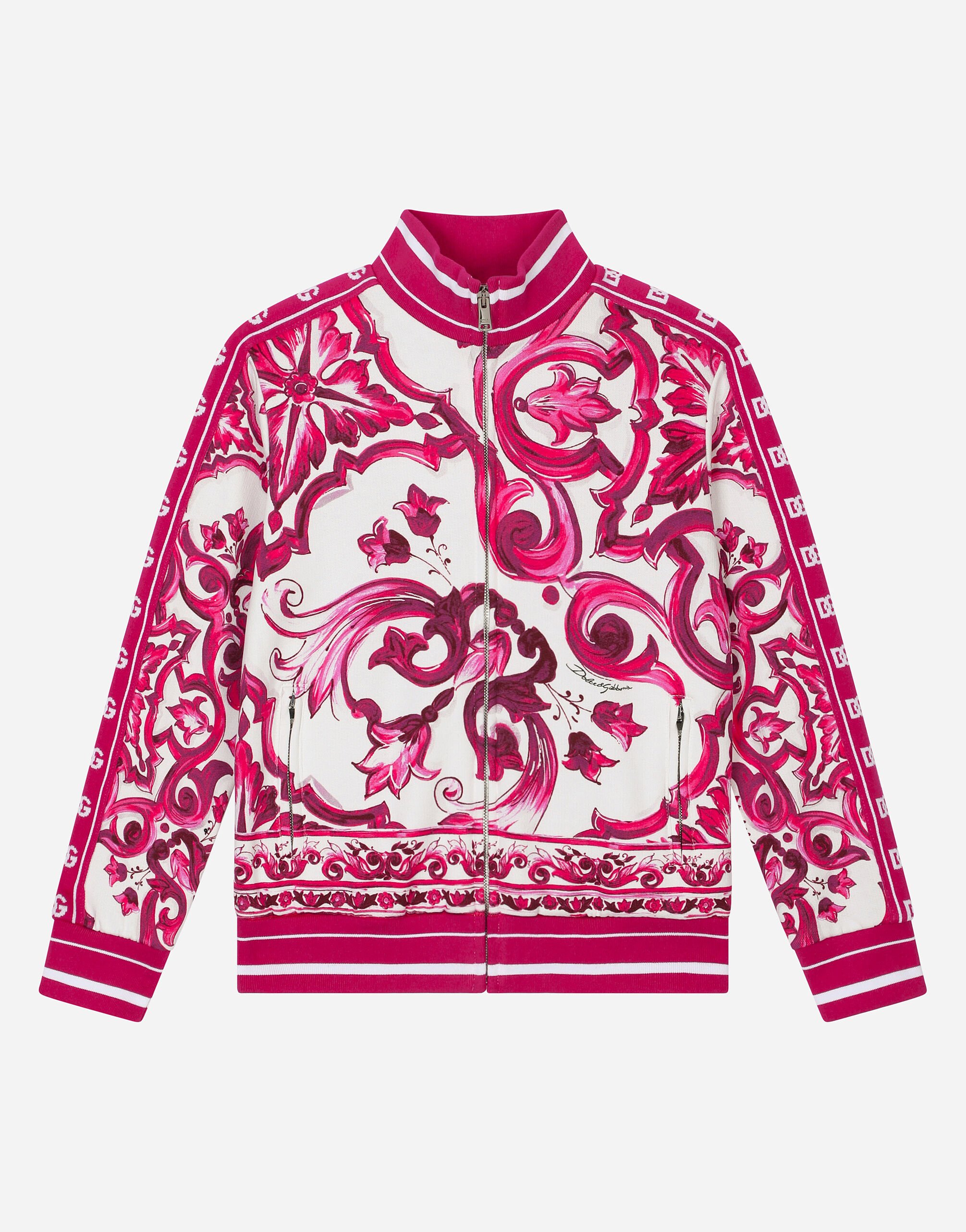Dolce&Gabbana Zip-up jersey sweatshirt with majolica print Multicolor L5JTMFG7K5L