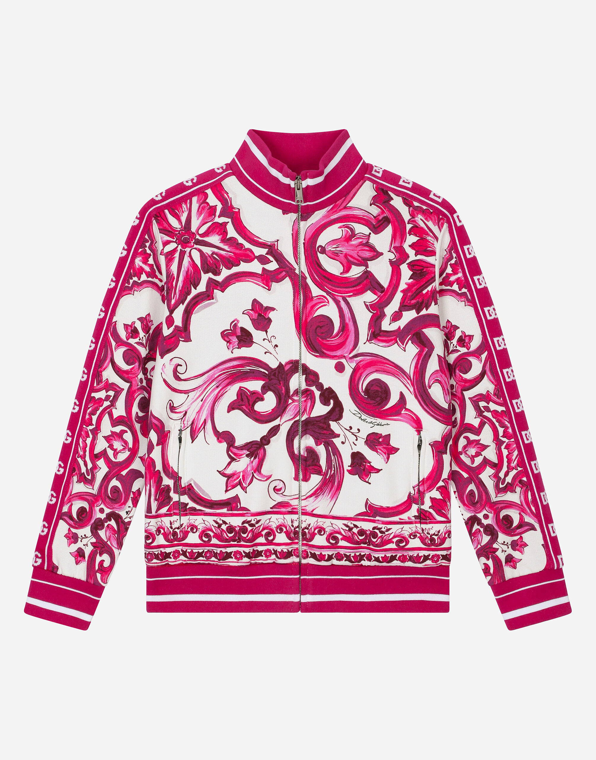 Zip-up jersey sweatshirt with majolica print in Multicolor for Girls |  Dolce&Gabbana® US