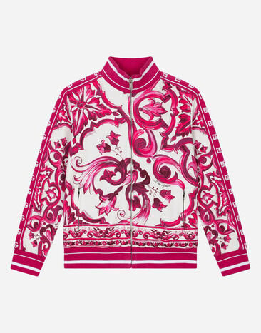Dolce & Gabbana Zip-up jersey sweatshirt with majolica print Blue L44P16LDB17