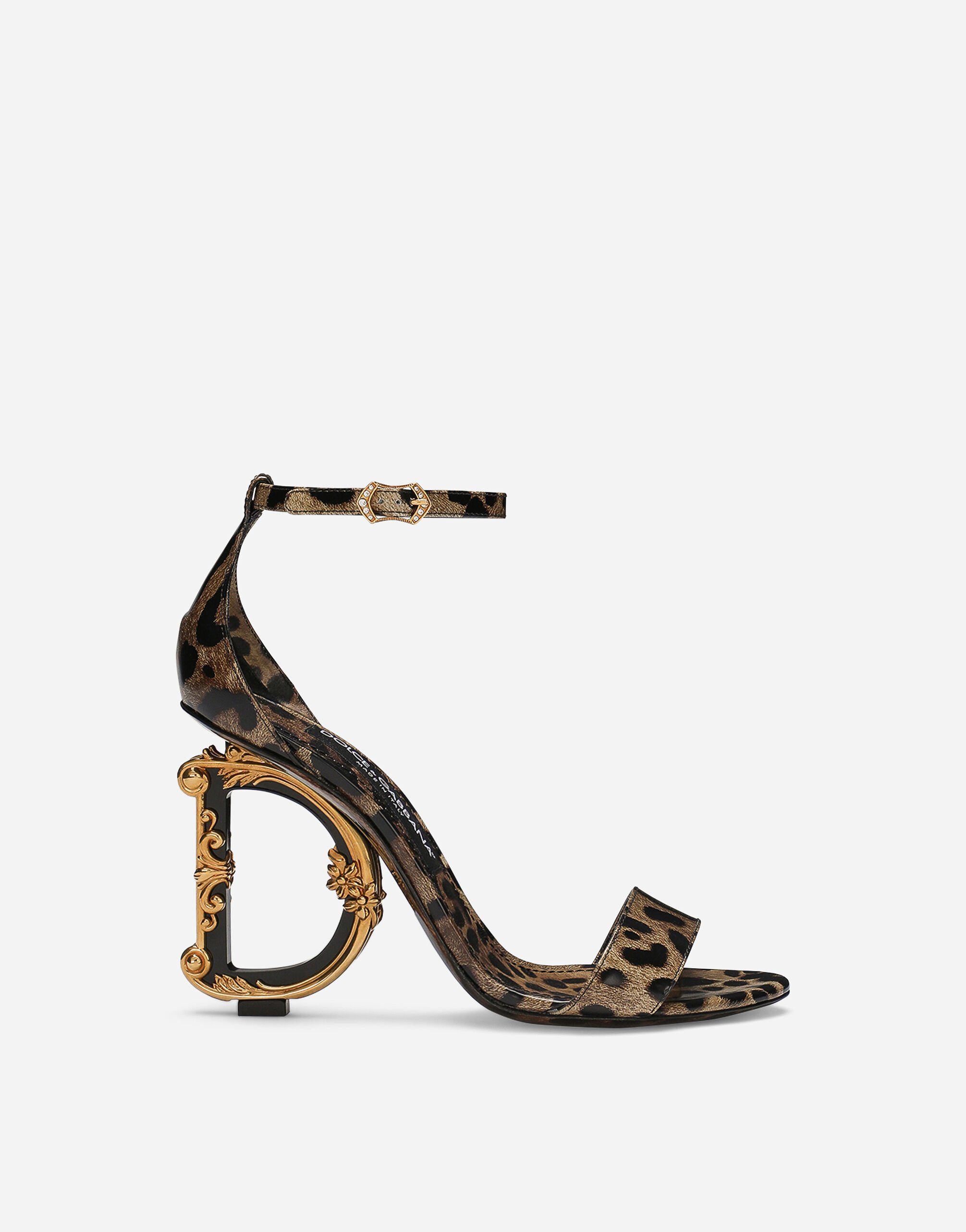 Dolce&Gabbana Printed polished calfskin Baroque DG sandals Gold CR1615AY828