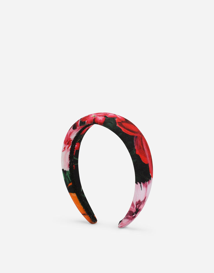 Dolce & Gabbana Viyella hairband with floral print over a black background Print LB3L54FS8DD