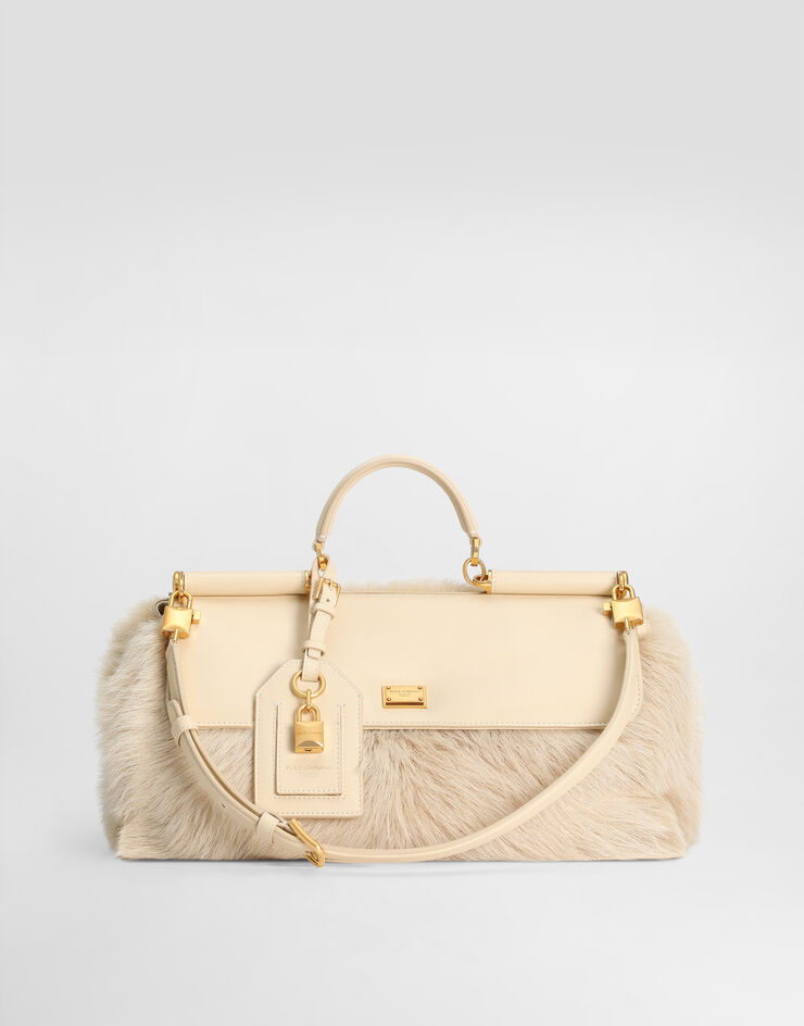 Dolce & Gabbana Medium My Sicily fur and plongé calfskin handbag Beige BB7782B5528