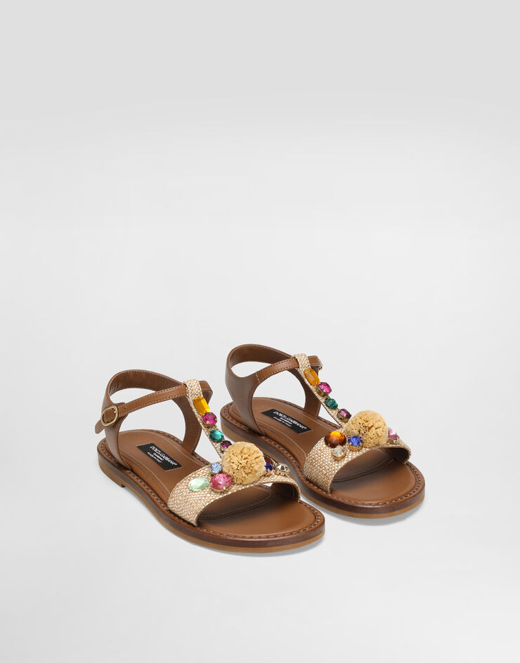 Dolce & Gabbana Sandalia de rafia y napa de piel de becerro Multicolor D11355AX321