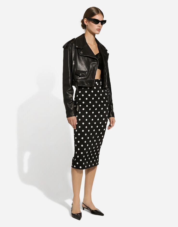 Dolce & Gabbana Charmeuse calf-length pencil skirt with polka-dot print Print F4BUOTFSA62