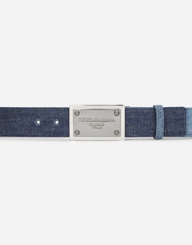 Dolce & Gabbana Ceinture en patchwork de denim avec plaquette à logo Bleu BC4777AG416