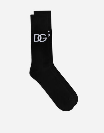 Dolce & Gabbana Stretch cotton socks with jacquard DG logo Multicolor GXS80TJFMDQ