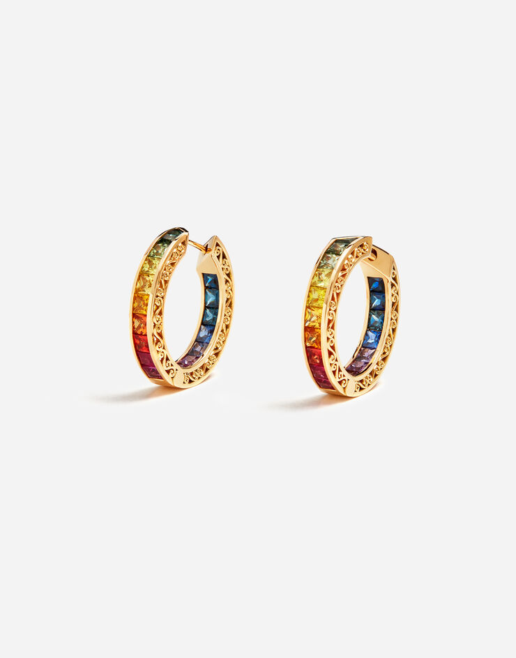 Dolce & Gabbana Orecchini a cerchio con zaffiri multicolore della collezione rainbow Oro WELB2GWMIX1