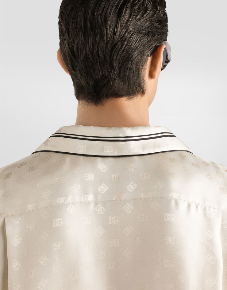 Dolce & Gabbana Logo and stripe-print vanity silk twill shirt Multicolor G5IF1THI11S