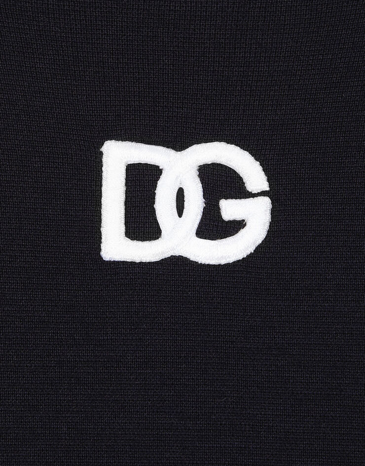 Dolce & Gabbana سترة من صوف خام بياقة دائرية وشعار DG أزرق GXX24ZJCVR3