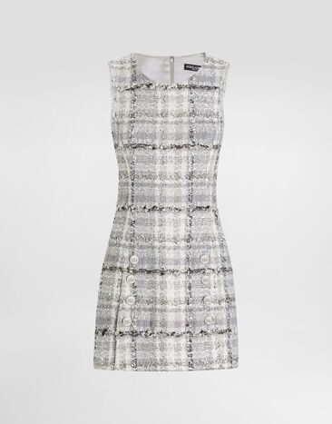 Dolce & Gabbana Lurex raschel tweed A-line minidress with DG-branded buttons Multicolor F6TMDTFQZAE