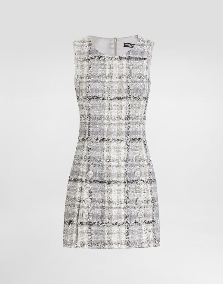 Dolce & Gabbana Lurex raschel tweed A-line minidress with DG-branded buttons Multicolor F6TMDTFQZAE