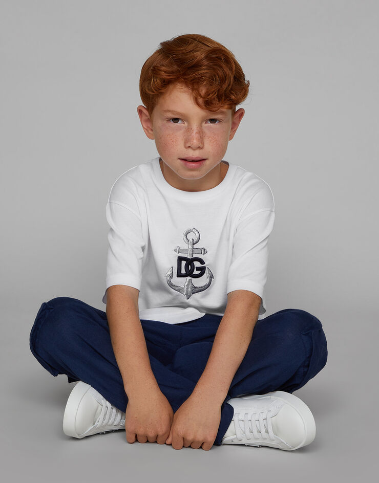 Dolce & Gabbana T-shirt in jersey stampa ancora e ricamo logo DG Bianco L4JTEYG7L0A