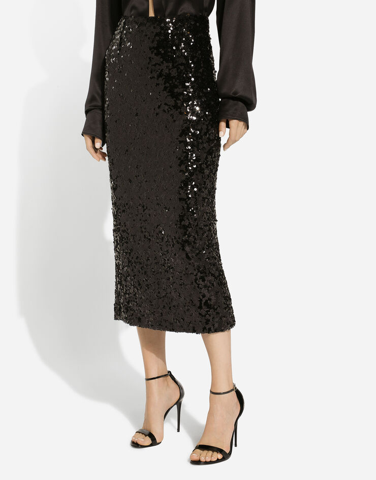Dolce & Gabbana 亮片中长半裙 黑 F4CRGTHLMZM