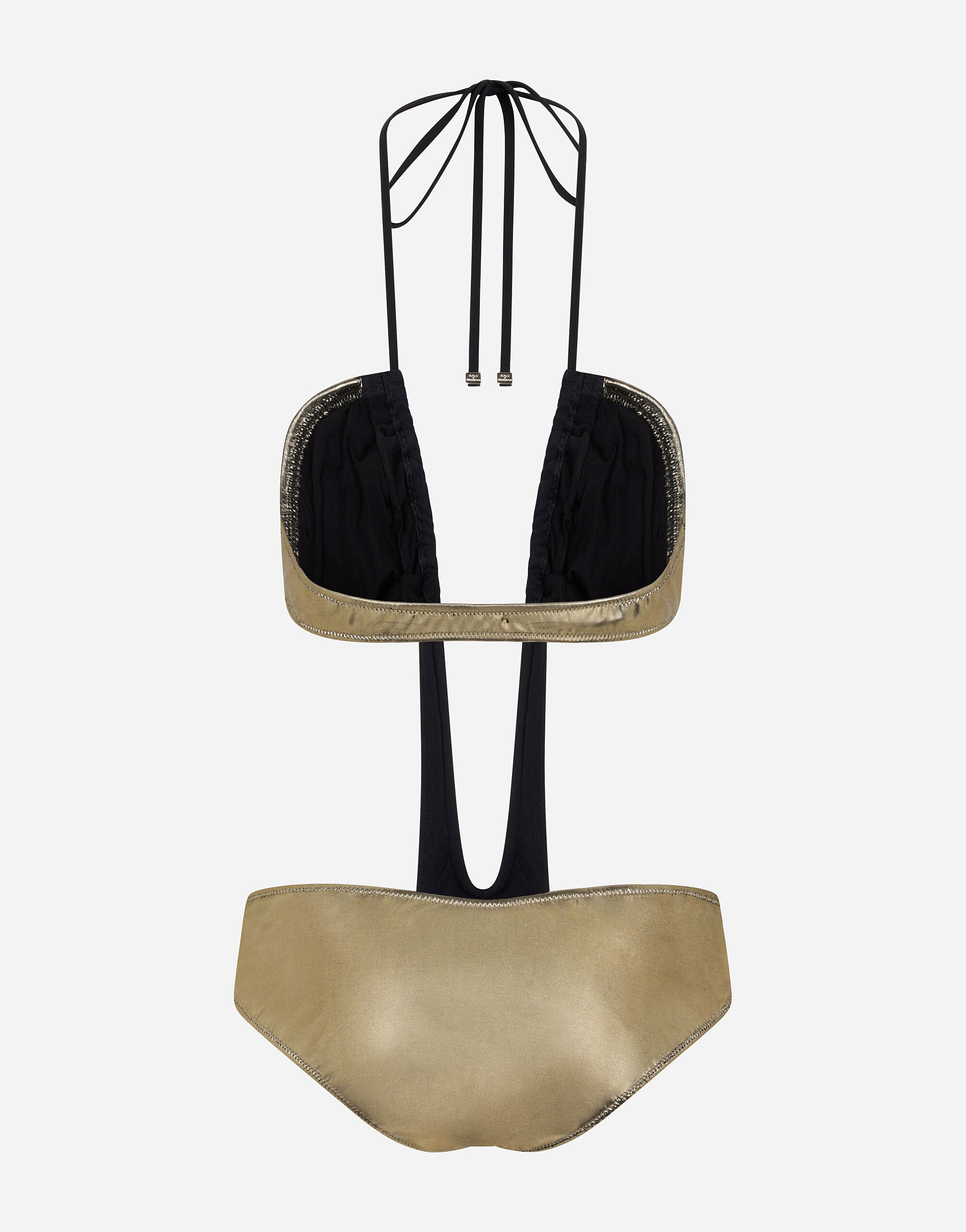 One piece swimsuit with plunging neckline