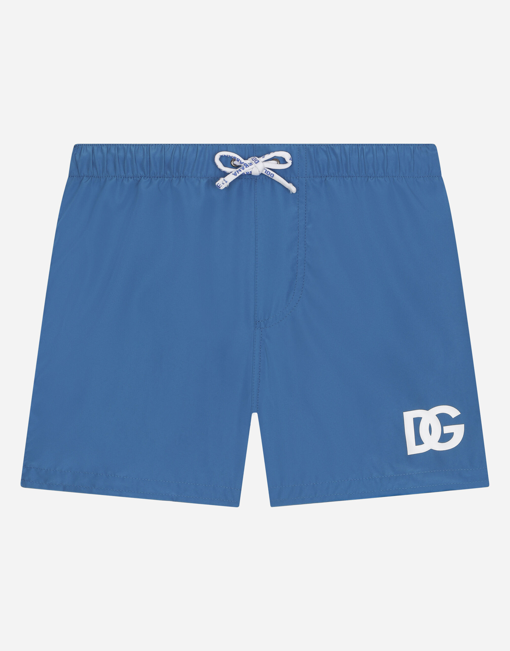 DolceGabbanaSpa Nylon swim trunks with DG logo print Blue L4J818G7KM9