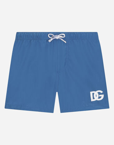 Dolce & Gabbana Nylon swim trunks with DG logo print Blue L4J818ON03Q