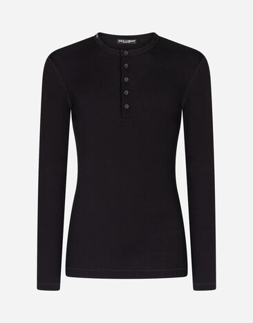 Dolce & Gabbana Serafino-t-shirt langarm gerippte baumwolle SCHWARZ G8LA8TFU7AV