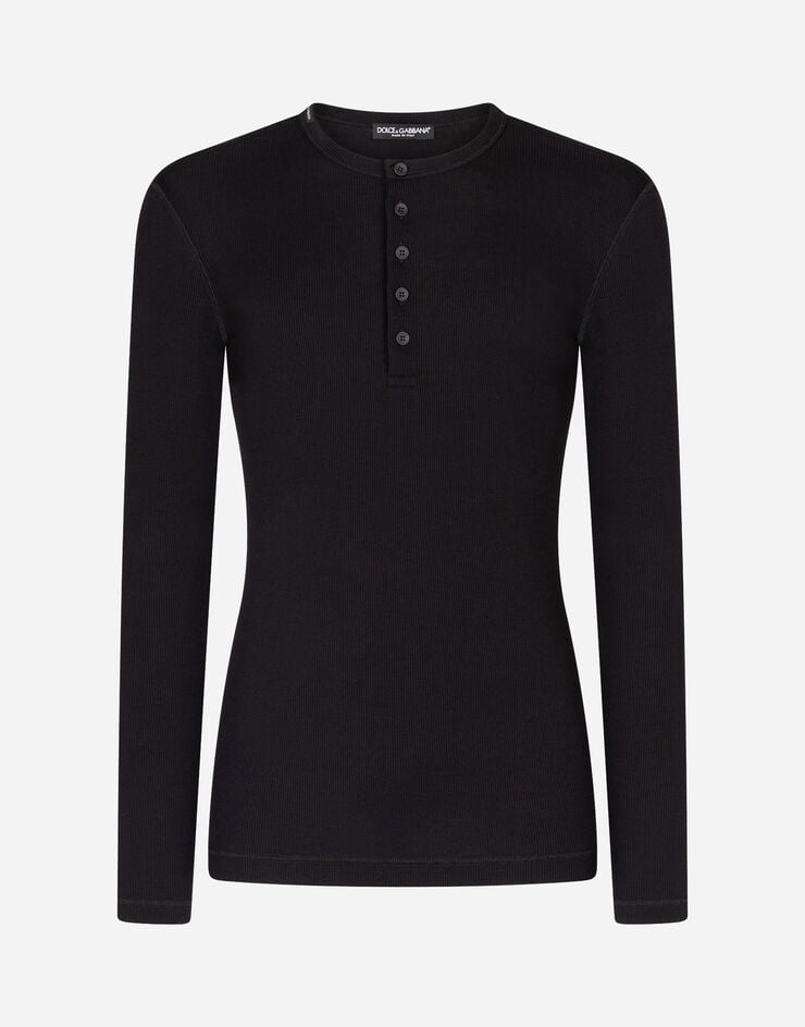 Dolce & Gabbana Serafino-t-shirt langarm gerippte baumwolle SCHWARZ G8LA8TFU7AV