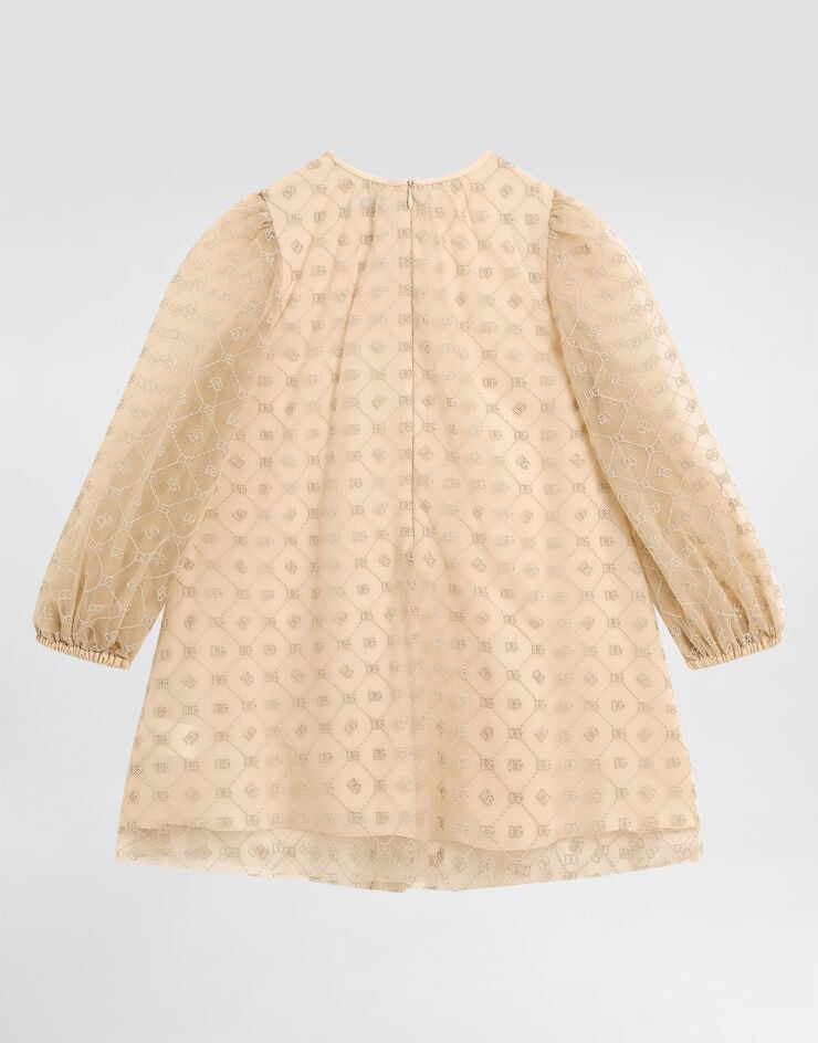 Dolce & Gabbana Long-sleeved dress in embroidered tulle DG Beige L54DH9FLSLY