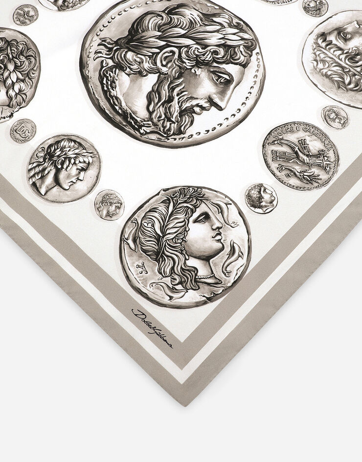 Dolce&Gabbana Coin print silk bandanna (50x50) White GQ704EG0THP