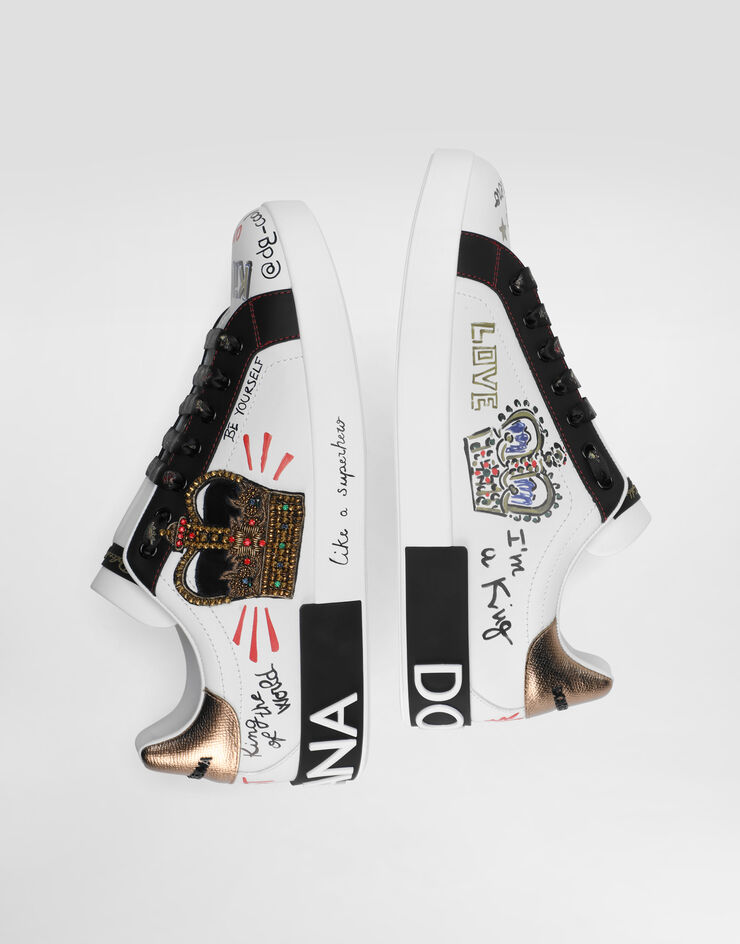 Dolce & Gabbana Portofino sneakers in printed nappa calfskin with patch White CS1570AZ268