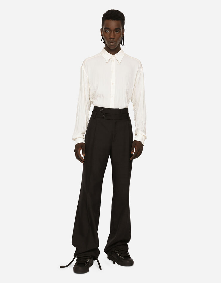 Dolce & Gabbana Oversize-Hemd aus elastischer Seidencharmeuse Weiss G5IT7TFUABF