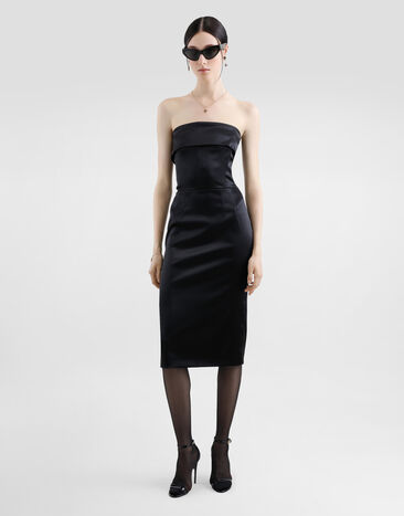 Dolce & Gabbana Satin calf-length corset sheath dress Black F6JNYTFURAD