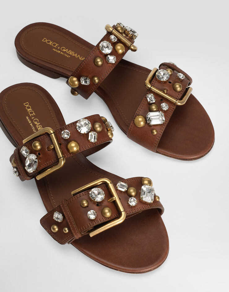 Dolce & Gabbana Cowhide embellished flat slippers Multicolor CQ0688A6745