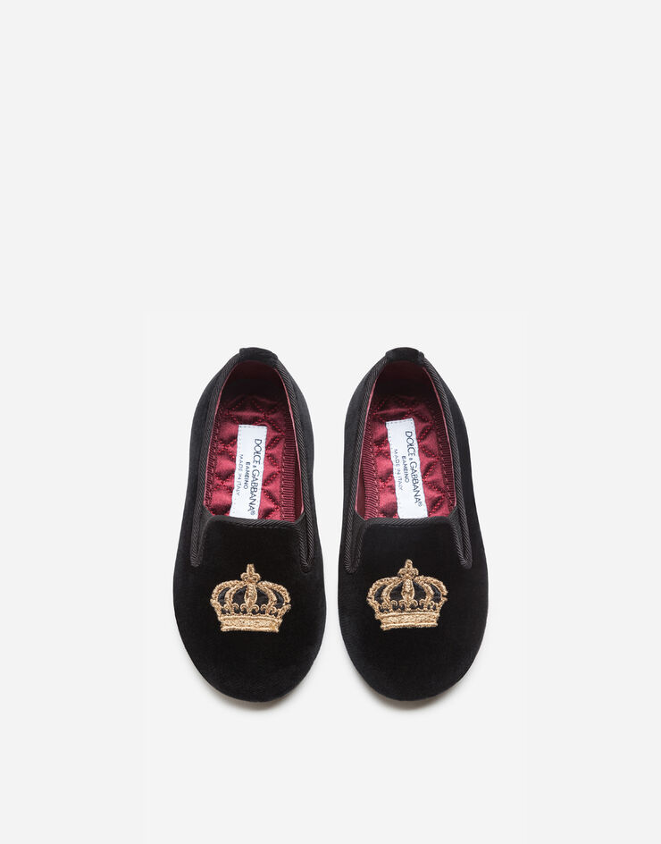 Dolce & Gabbana Slippers en velours avec écusson couronne Noir DL0059AE328