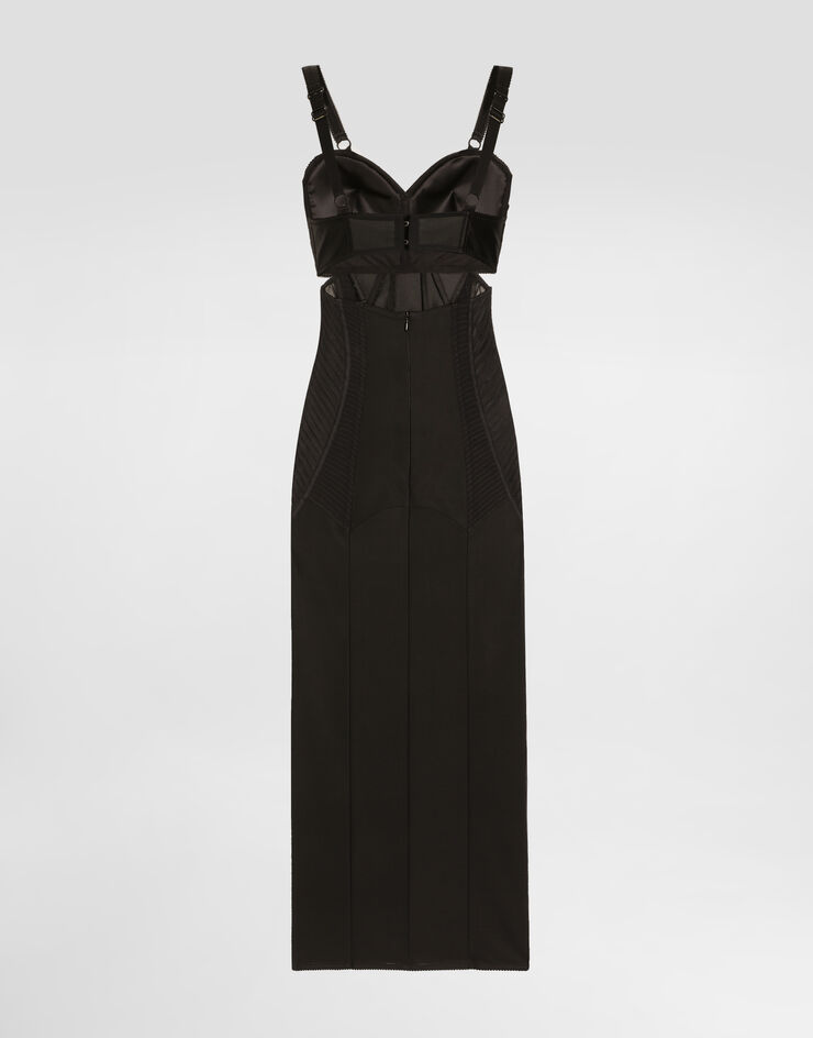 Dolce & Gabbana Vestido longuette de raso y encaje con detalles bustier Negro F6TTWTGDC4X