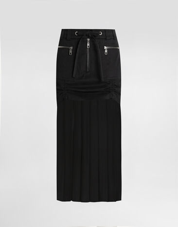 Dolce & Gabbana Twill midi skirt with chiffon Black F4DAOTGDDHV