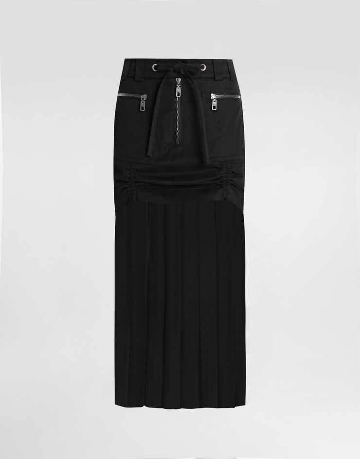 Dolce & Gabbana Twill midi skirt with chiffon Black F4DAOTGDDHV