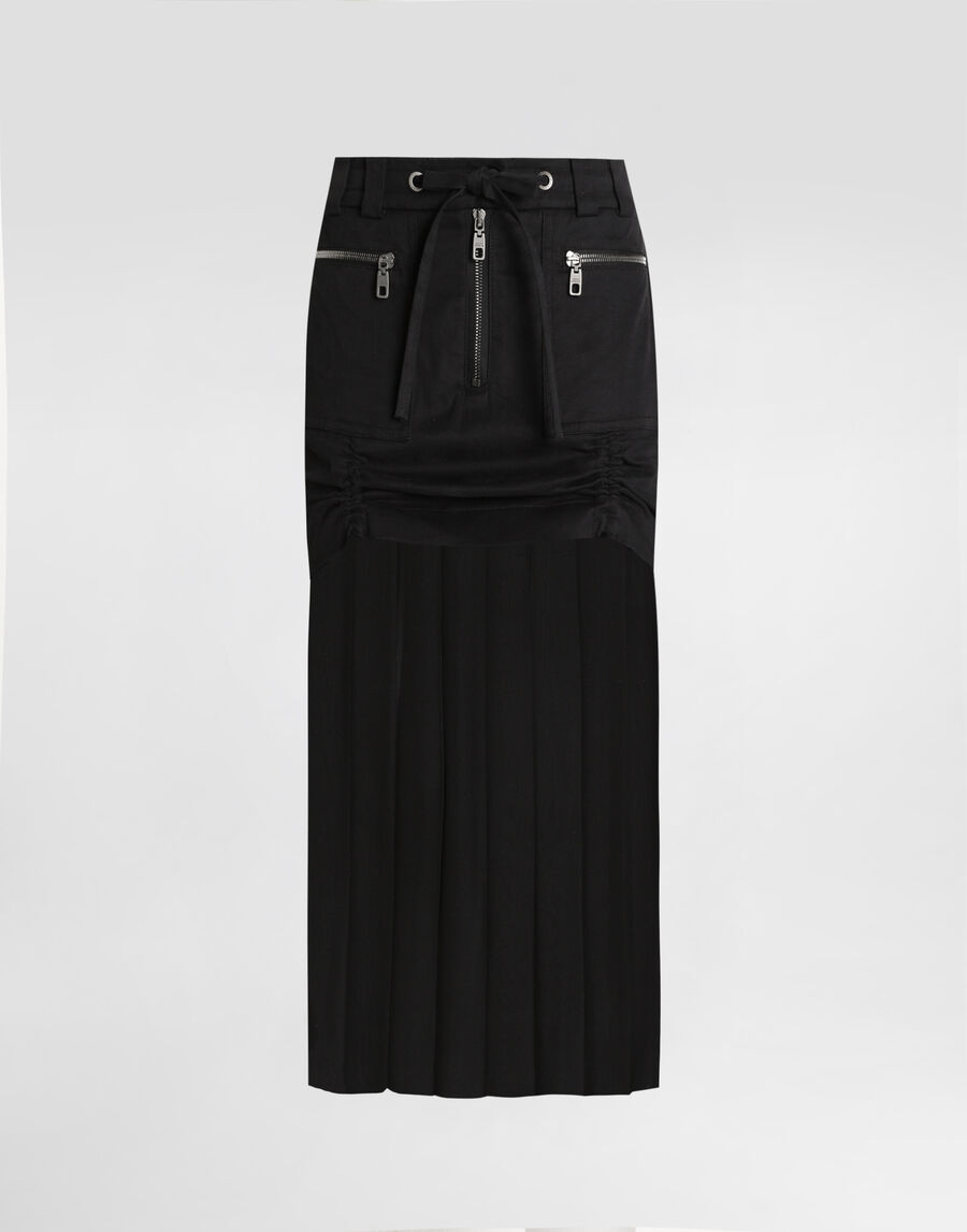 Twill midi skirt with chiffon