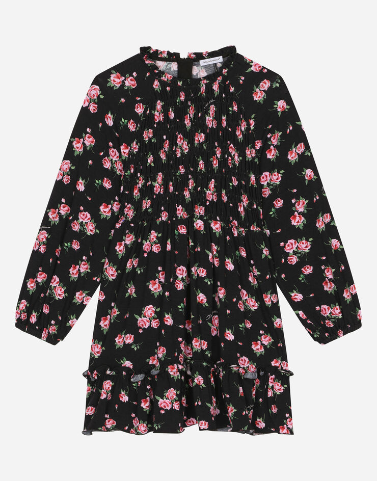 DolceGabbanaSpa Long-sleeved printed dress Black L5JD7JFSG7N