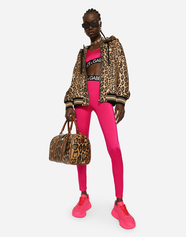 Dolce & Gabbana Bolso de mano en crespo estampado leopardo con placa con logotipo Multicolor BB2208AW384
