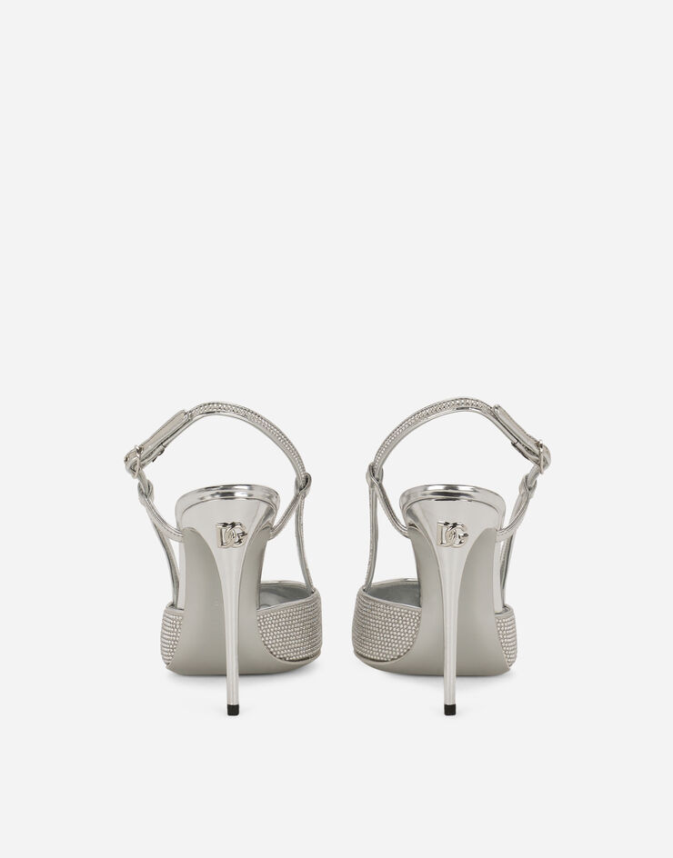 Dolce & Gabbana スリングバックパンプス サテン＆ホットフィックスラインストーン グレー CG0659AN191