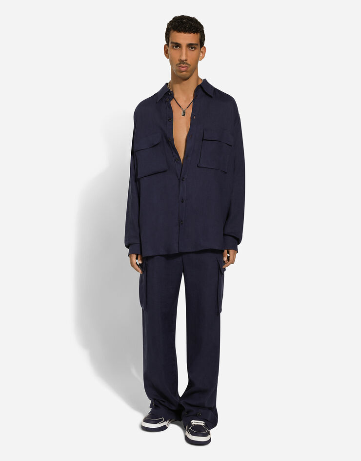 Dolce & Gabbana シャツ オーバーサイズフィット リネン ポケット ブルー G5LI9TFU4LG