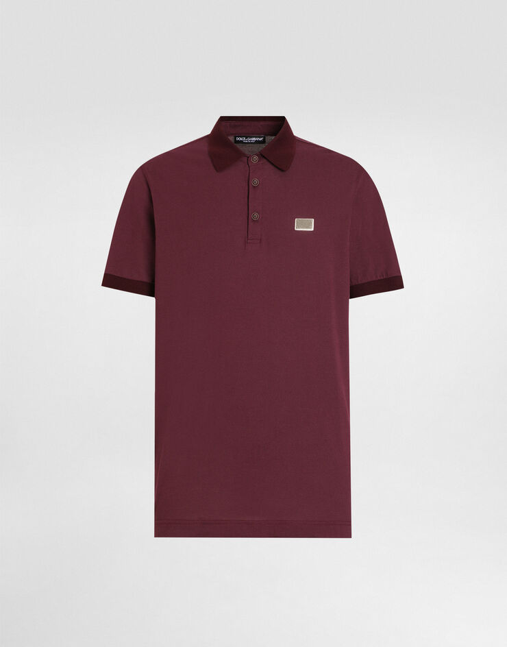 Dolce & Gabbana Polo de algodón con placa con logotipo Burdeos G8SN1TFU7EN