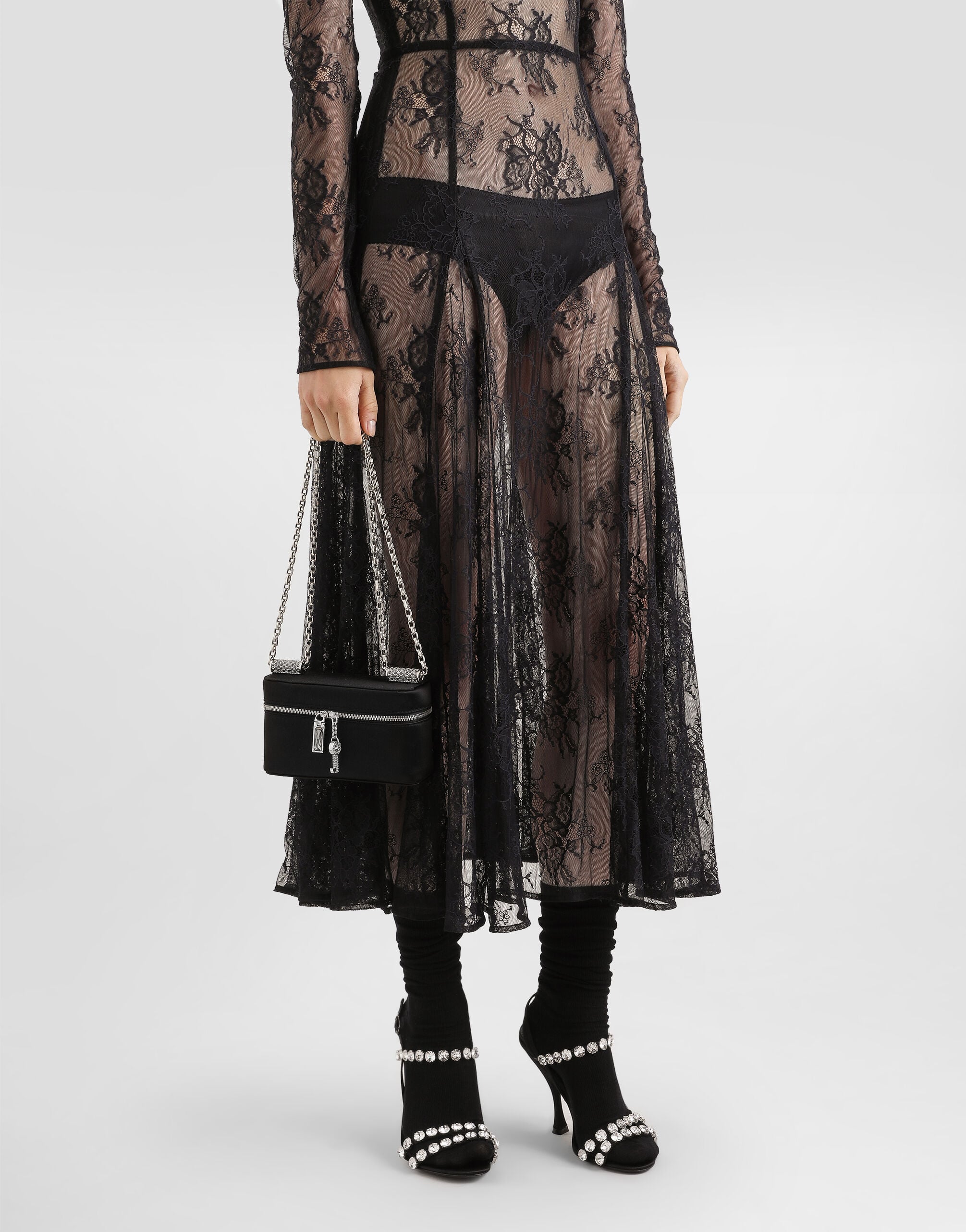 Sicily medium satin and pavé tubes shoulder bag in Black for Women