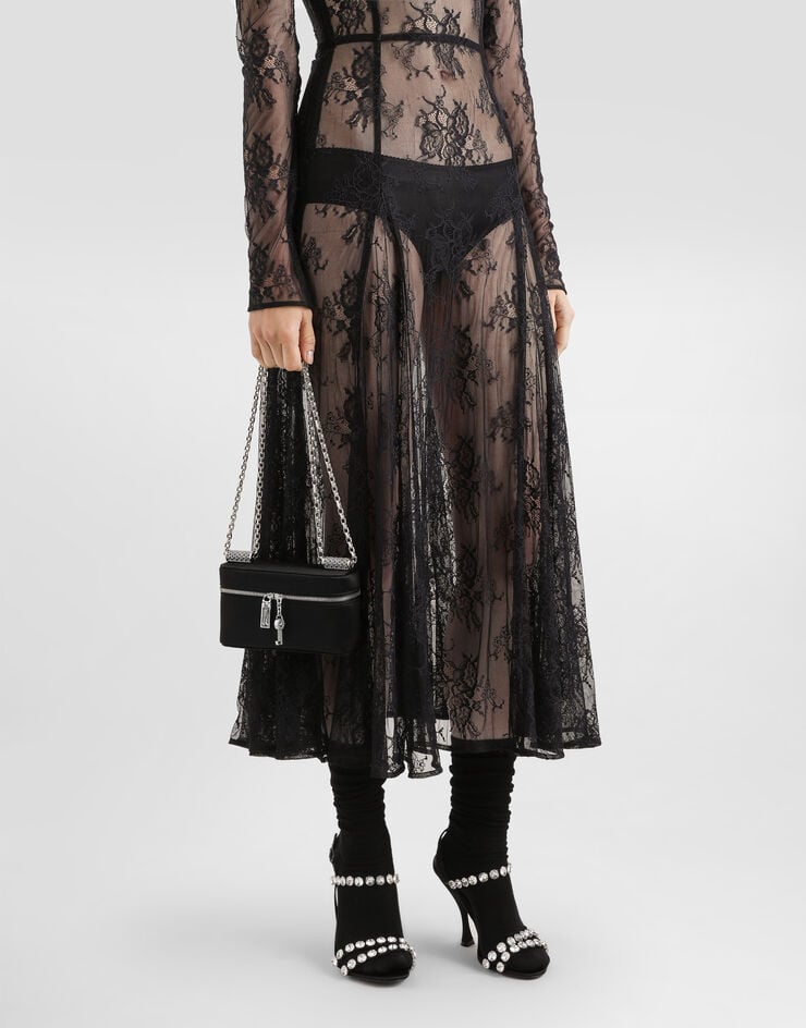 Dolce & Gabbana Sicily medium satin and pavé tubes shoulder bag Black BB7878BY656