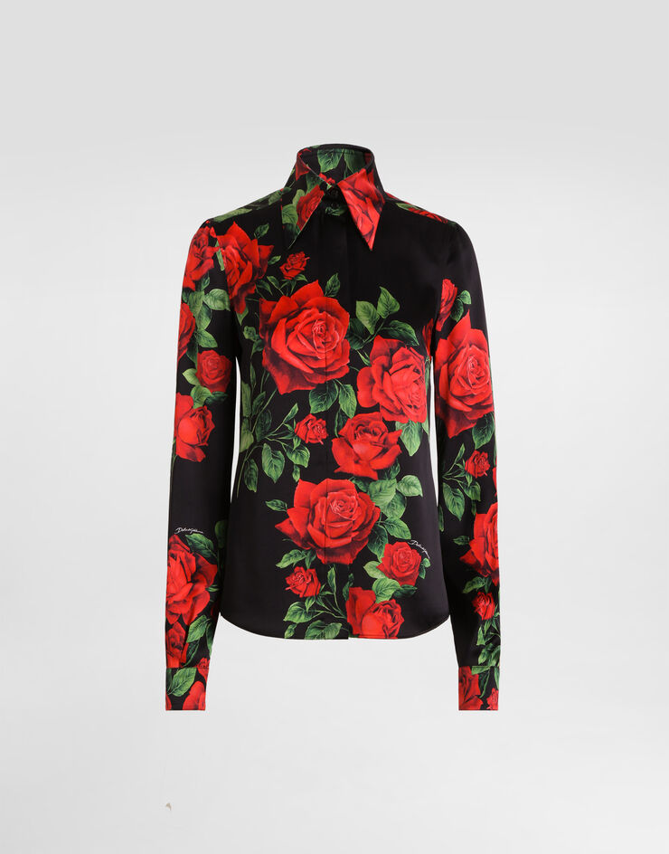 Dolce & Gabbana Hemd aus Satin mit Rosenprint Dolce & Gabbana Hemd aus Satin mit Rosenprint Multicolor F5R64TIS133